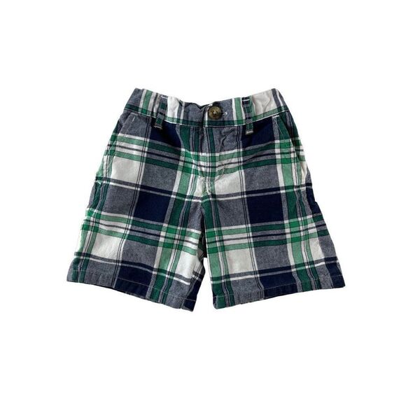 Janie and Jack Poplin Plaid Flat Front Shorts Boys Size 12-18 Months Blue Green - Picture 1 of 10
